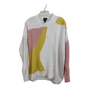 Ulla Popken Color block Knit Sweater Womens Size 20/22 Pullover Crew Neck White